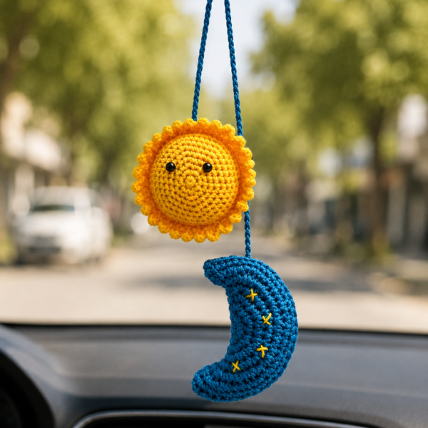 Crochet Sun & Moon Car Hanging