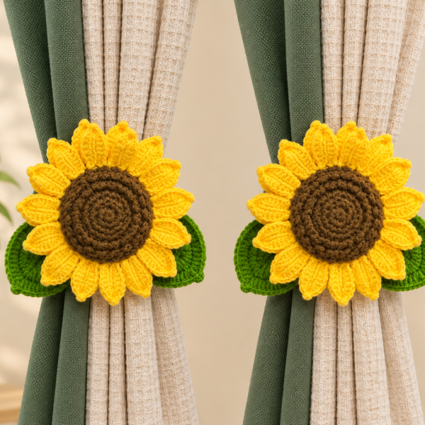 Handmade Crochet Sunflower Curtain Tiebacks – Set of 2 🌻