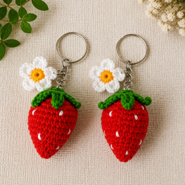 Strawberry & Daisy Crochet Keychain – Set of 2 🍓🌼