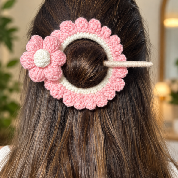 Handmade Crochet Daisy Bun Stick 🌸